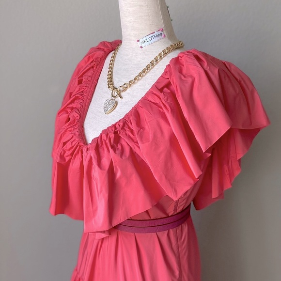 Ruffled Tiered Coral Pink Taffeta H&M DRESS -NWT princess flowy - Picture 4 of 14